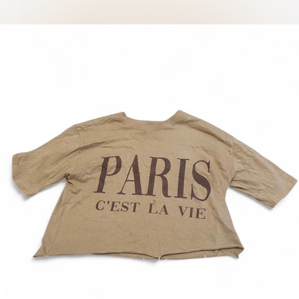 Tan Graphic Tee with Paris Print